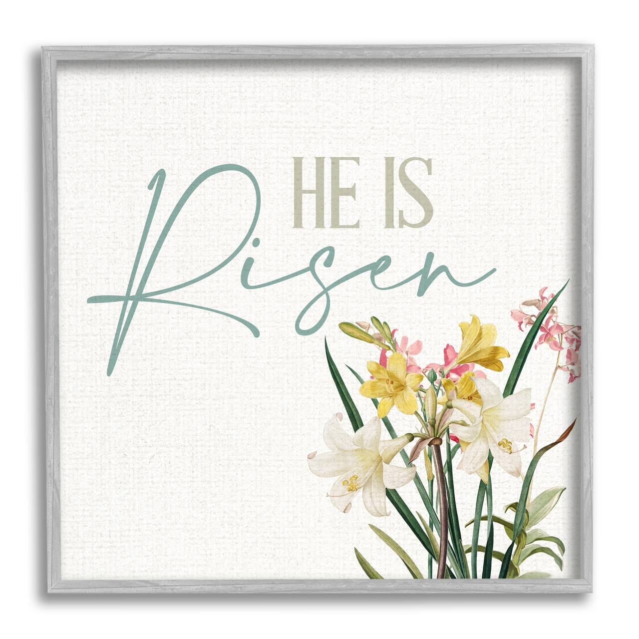 Stupell Industries He Is Risen Religious Easter Holiday Flower Blossoms Framed Giclee Art